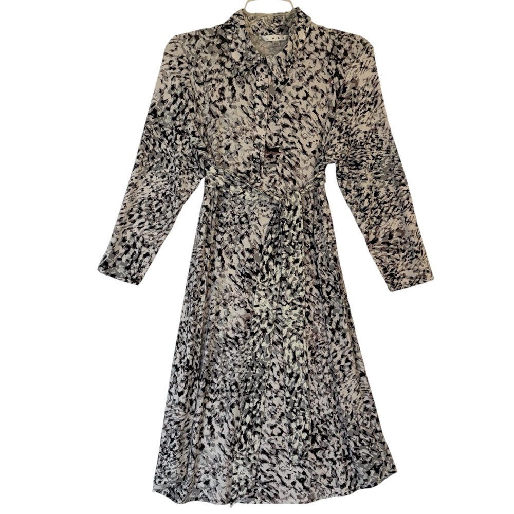 CAbi Printed Black White Collard Shirt Dress w Matching Belt Tie Women’s Large - Picture 2 of 10
